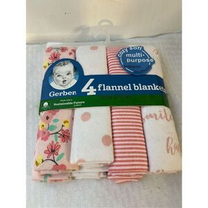 Gerber baby flannel blankets 4 pack new cozy soft multi-purpose 100 cotton